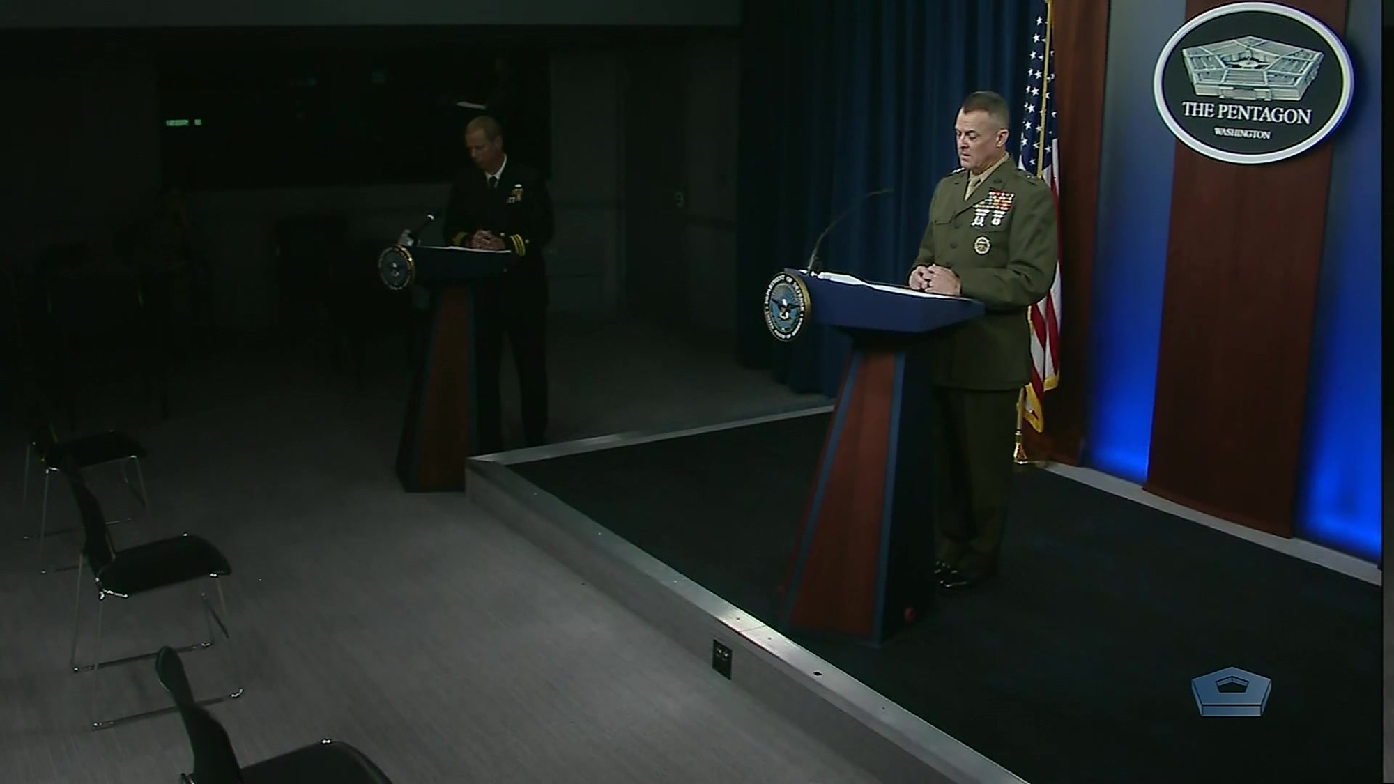 Marine Corps Lt. Gen. Michael S. Groen, director of the Defense Department's Joint Artificial Intelligence Center, briefs reporters at the Pentagon on efforts to adopt and scale artificial intelligence capabilities, Nov. 24, 2020.
