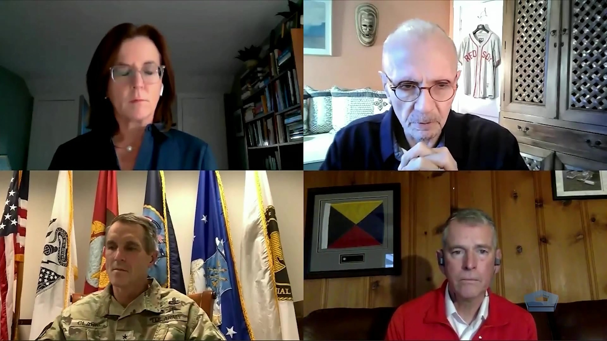 Army Gen. Richard D. Clarke, U.S. Special Operations Command commander, speaks virtually with Hudson Institute scholars Dr. Nadia Schadlow and Bryan Clark about Socom’s role in advancing employment of artificial intelligence and machine learning in the Department of Defense, Dec. 7, 2020. 
