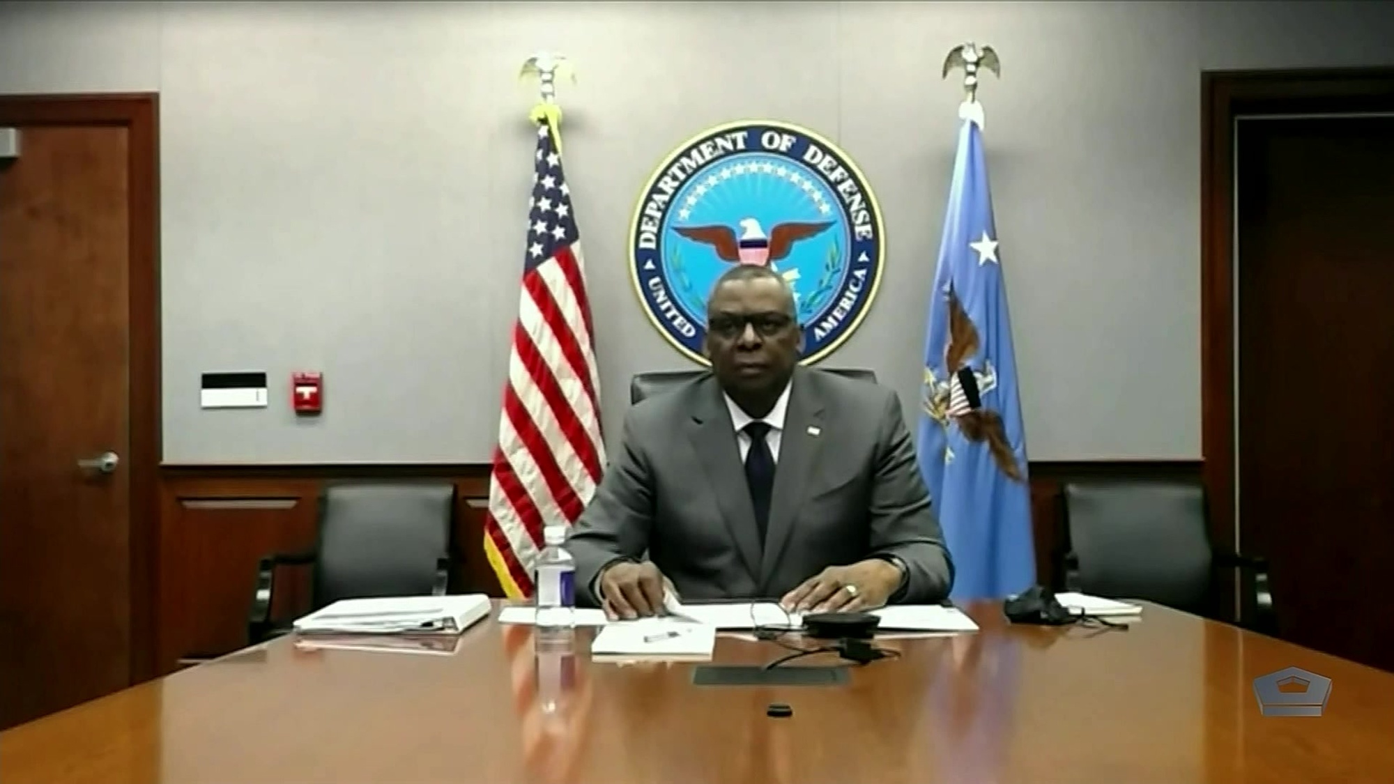 Secretary of Defense Lloyd J. Austin III joins President Joe Biden and 40 other world leaders at the virtual Leaders Summit on Climate, April 22, 2021.