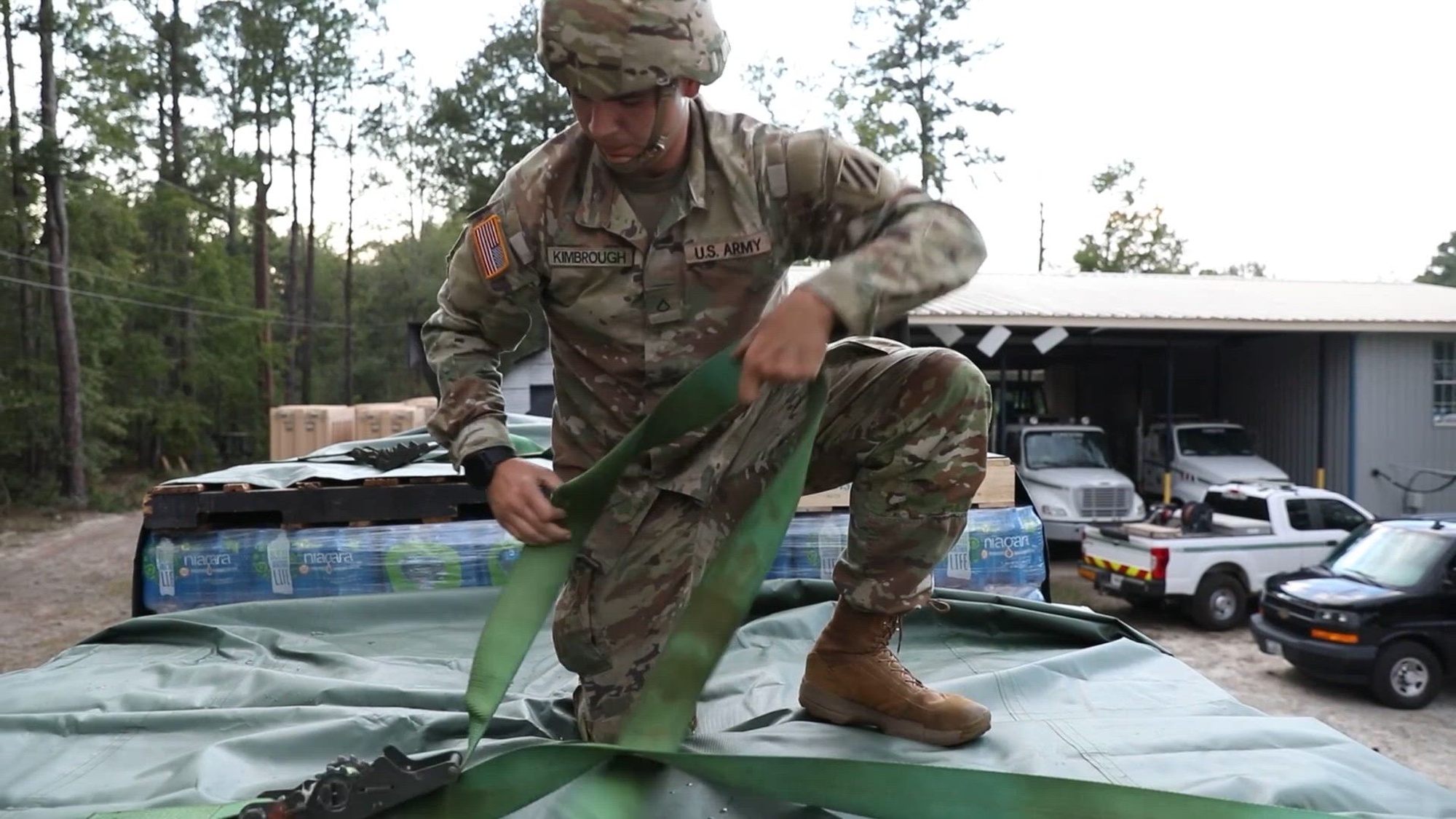 Georgia Army National Guard Soldiers are neighbors serving neighbors. U.S. Army Pfc. Wiley Kimbrough, a motor transportation operator assigned to the Dublin-based Alpha Company, 148th Brigade Support Battalion, 48th Infantry Brigade Combat Team, Georgia Army National Guard, describes his unit's role during the aftermath of Hurricane Helene, Sept. 29, 2024. The Georgia National Guard has mobilized to provide response and recovery support to areas in the state impacted by Hurricane Helene. At the direction of the Governor and through The Georgia Emergency Management and Homeland Security Agency (GEMA/HS), the Georgia National Guard will continue to partner local, state, and federal entities in this effort. (U.S. Army National Guard video produced by Sgt. 1st Class James Braswell; U.S. Army National Guard b-roll by Sgt. 1st Class Jeron Walker and Spc. Ehron Ostendorf; U.S. Army National Guard a-roll by Spc. Ehron Ostendorf)