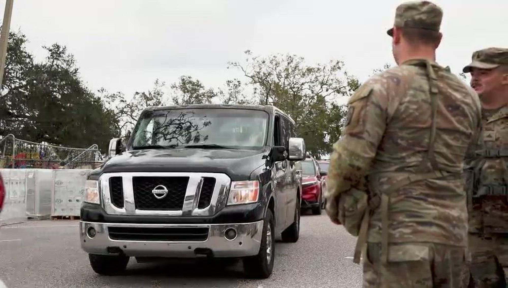 Florida Army National Guard 1st Lt. Jillian Zakrzeski and Staff Sgt. Martin Martinez with 3rd Battalion, 265th Air Defense Artillery Regiment, provide insight about Points of Distribution in Manatee County, Fla., Oct. 11, 2024. Florida National Guard had POD sites where food and water were distributed to civilians in need.