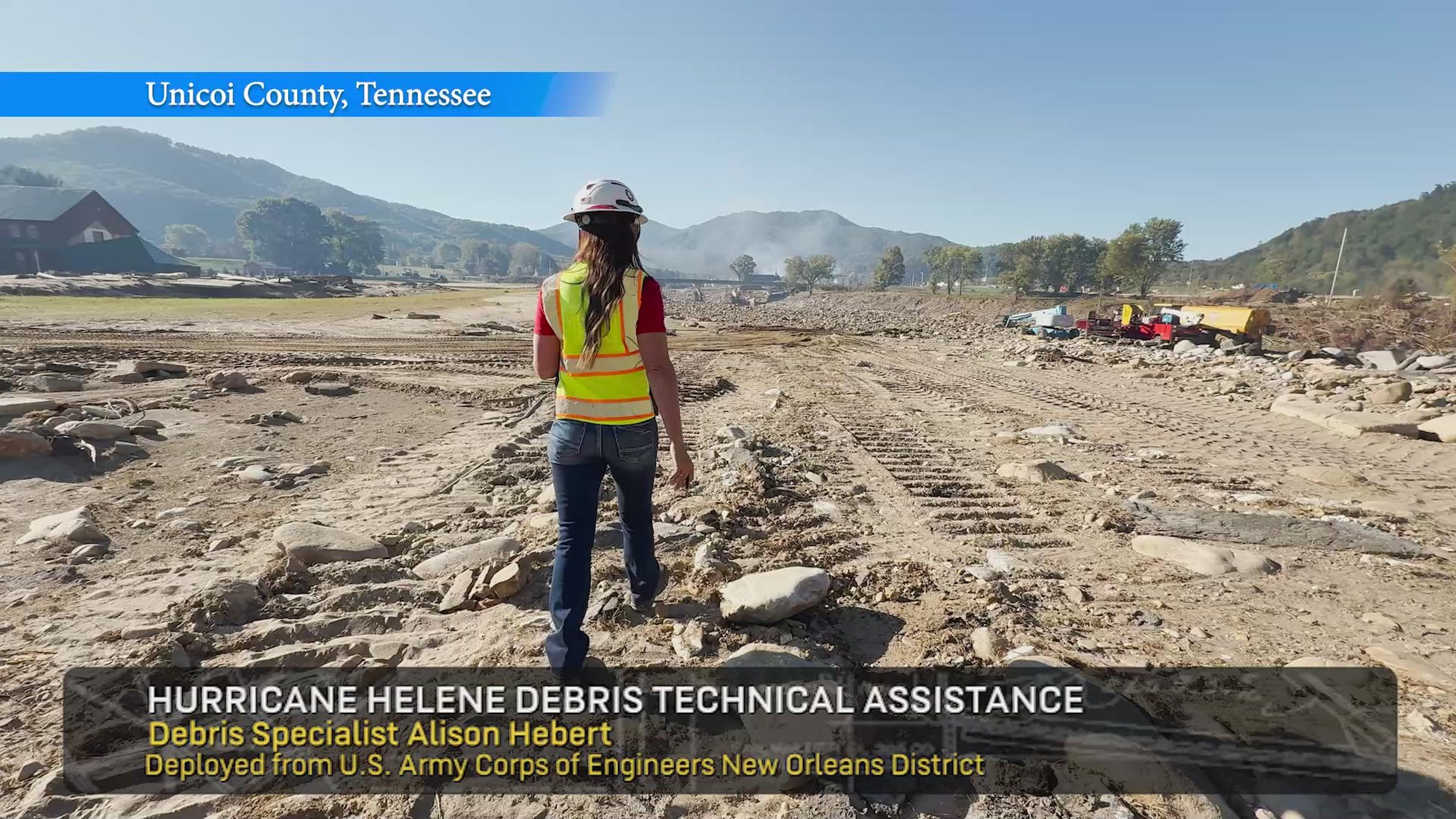 U.S. Army Corps of Engineers Park Ranger Alison Hebert shares what it means to support debris operations along the Nolichucky River in Unicoi County, Tennessee, in the aftermath of Hurricane Helene. Deployed from the USACE New Orleans District in Louisiana, a state often affected by hurricanes, she is using the opportunity to provide essential support and technical assistance for the state-led debris operation in these rural communities as a way of giving back. (USACE Video by Leon Roberts) #helene #helene24 #USACE #debrisremoval #assessments #emergencyresponse