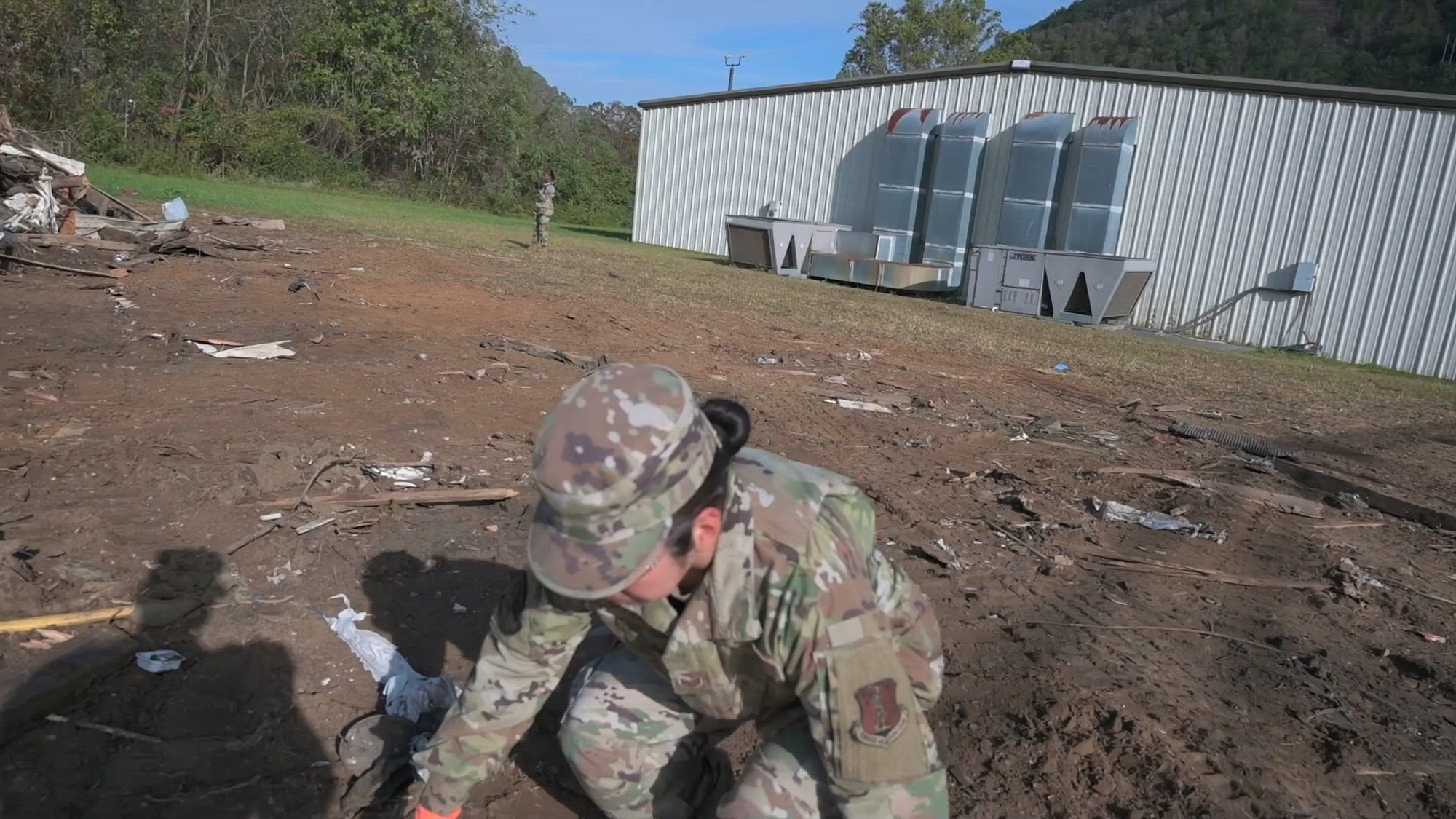 In response to historic flooding from Hurricane Helene, both Airmen and Soldiers are commuting to surrounding areas daily to help clear debris and give assistance to local residents. 134th Logistical Readiness Squadron Staff Sgt. Jessica Bustamante volunteered to help northeast Tennessee in their time of need because of her connection to the community. 

In 2023, Staff Sgt. Bustamante hiked the Appalachian Trail with her husband, and after receiving kindness from locals during her trail stops in Tennessee, wanted to return that same kindness to support those affected in the aftermath of historic storms and flooding.