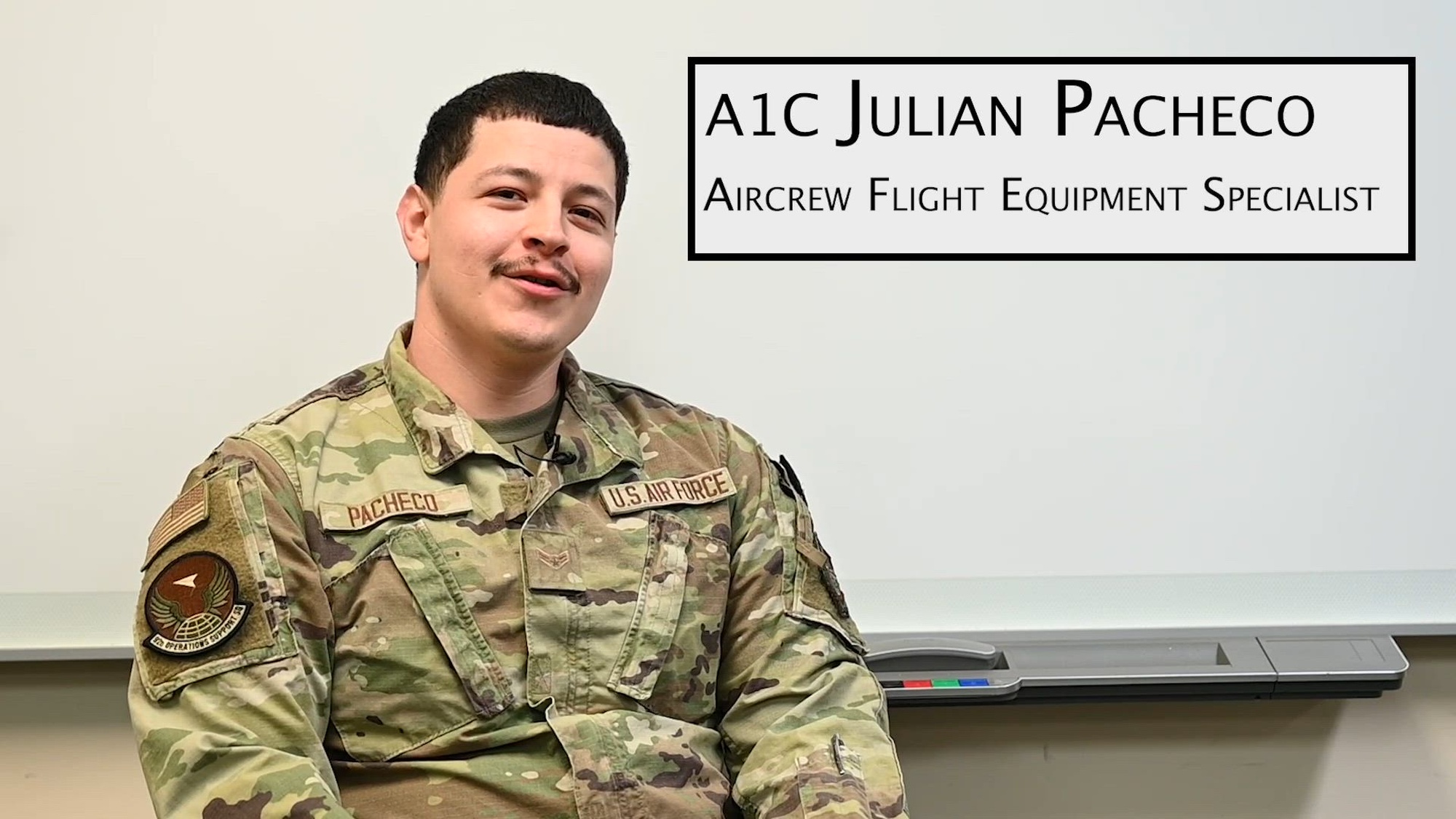 Airman 1st Class Julian Pacheco, an aircrew flight equipment specialist assigned to the 92nd Operations Support Squadron, explains the importance of AFE at Fairchild Air Force Base, Washington. AFE’s primary mission is to ensure that flight and safety equipment is safe and ready to use in the event of an emergency. The AFE Airmen ensure aircrews’ safety by thoroughly inspecting equipment such as helmets, masks, safety gear and more. (U.S. Air Force video by Airman 1st Class Megan Delaine)