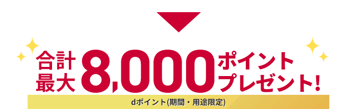 合計最大8,000ポイントプレゼント! dポイント(期間・用途限定)