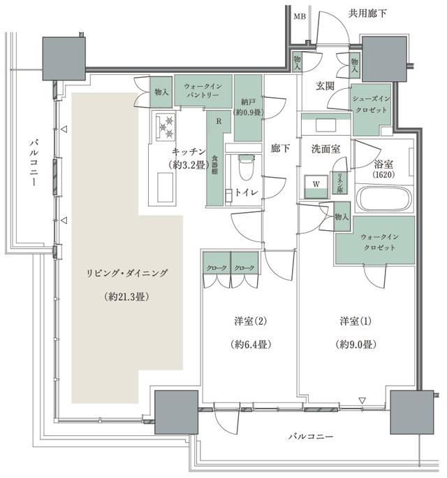 画像: 4LDKのベーシックプランを設計変更で2LDKにしたSE93Aタイプの間取り図 COURTESY OF MITSUI FUDOSAN RESIDENTIAL