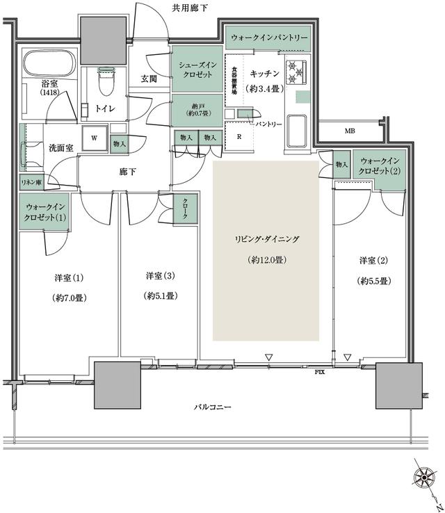 画像: S78K2タイプの間取り図 COURTESY OF MITSUI FUDOSAN RESIDENTIAL