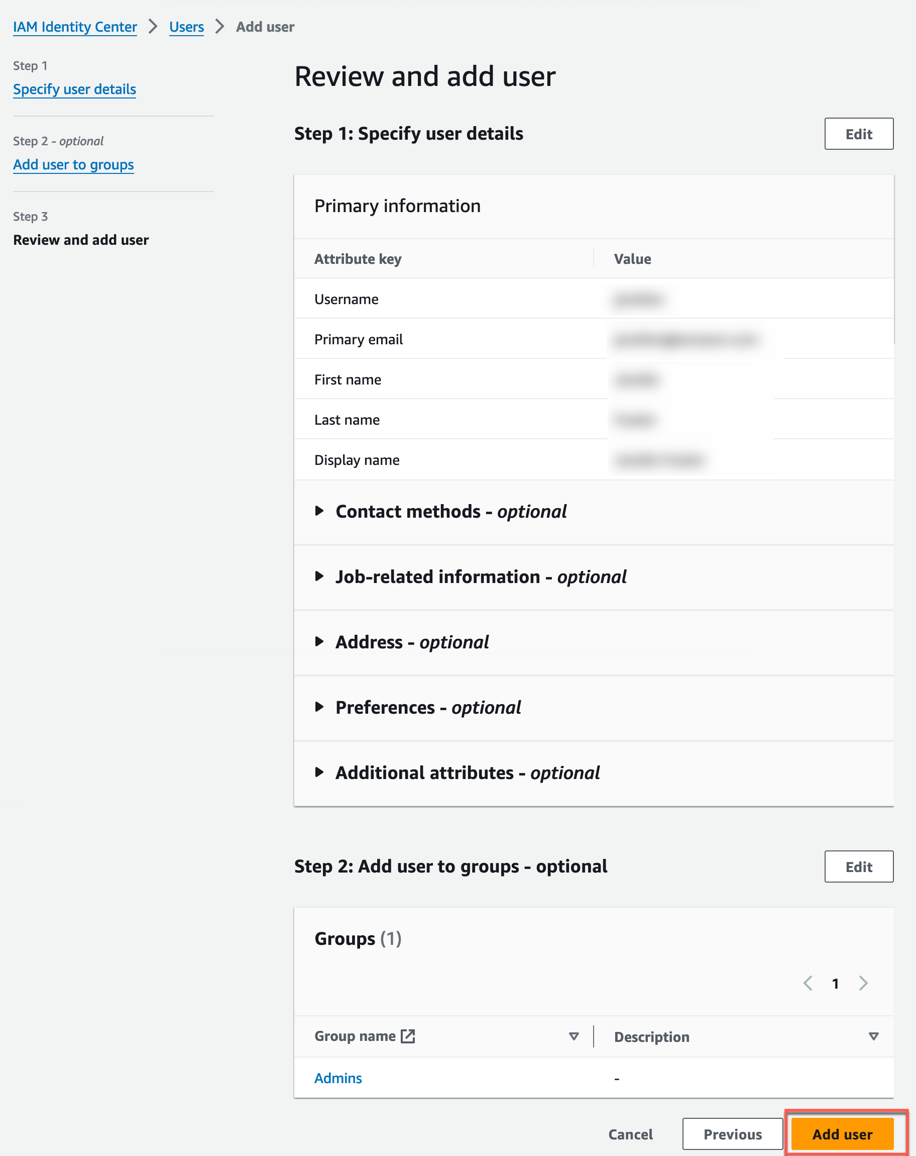 Create user group page within the IAM console.