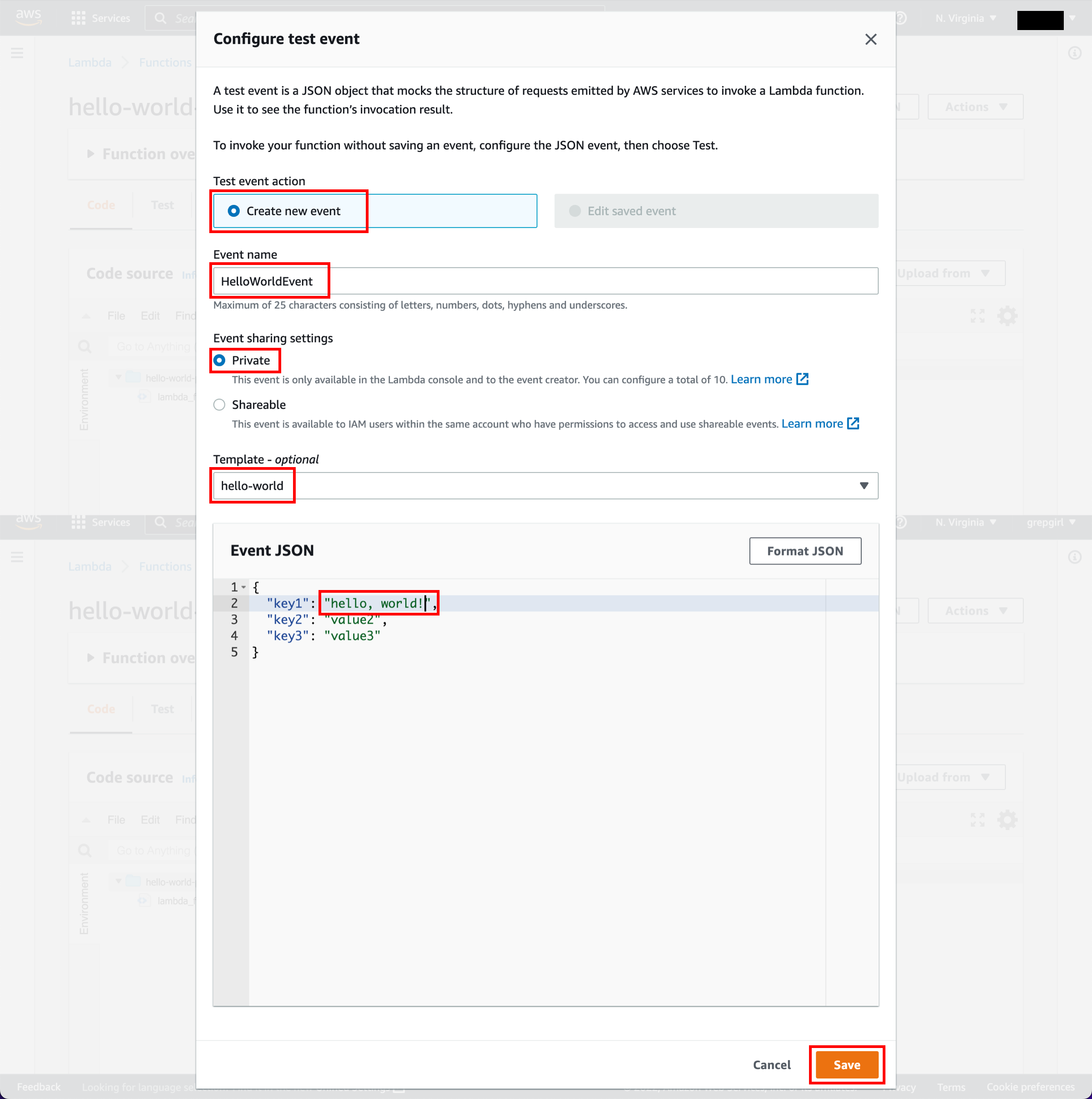 Configure Test Event