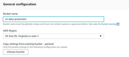 General configuration dialog box for bucket.