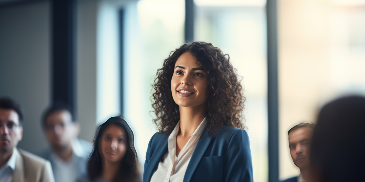 Woman standing in meeting