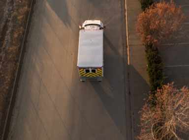 Bird's eye view of an ambulance on the street