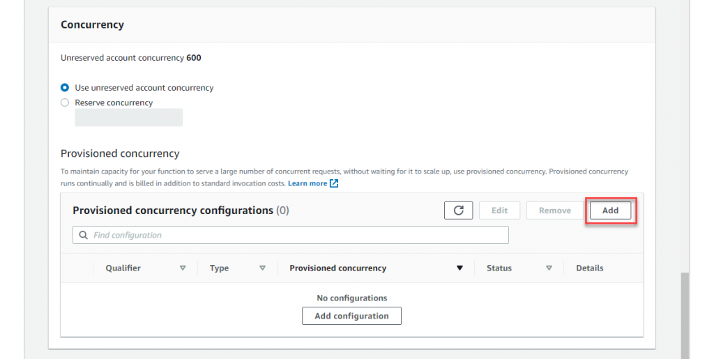 Locate the Concurrency card and choose Add