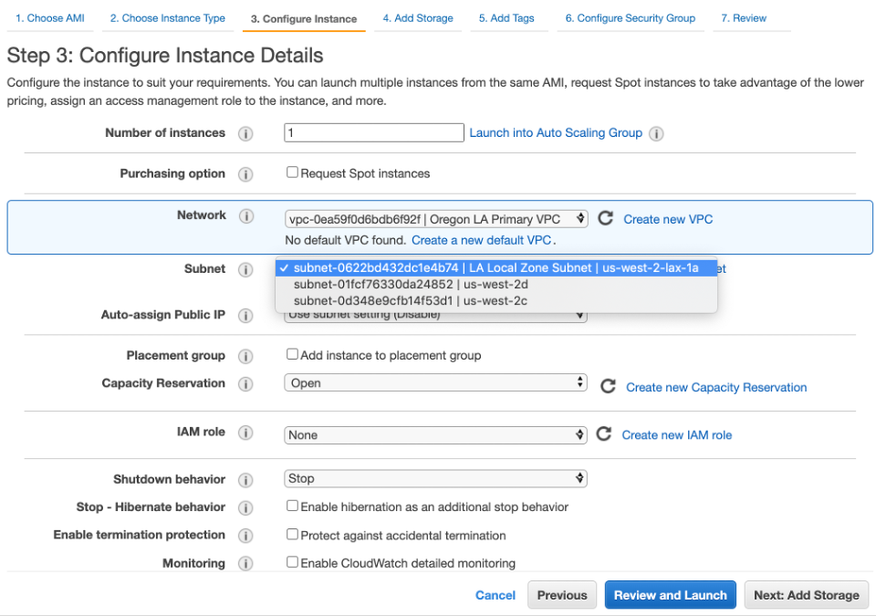 configuring instance details