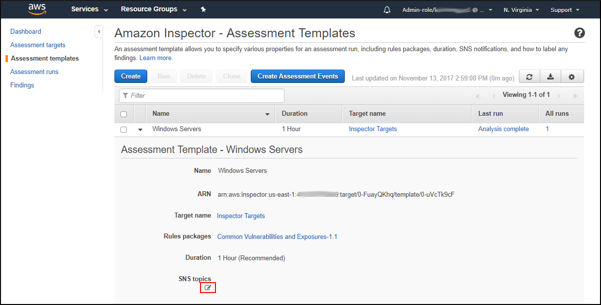 Screenshot of choosing an assessment template