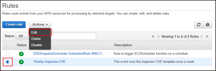 Screenshot of confirming the CloudWatch Events rule works