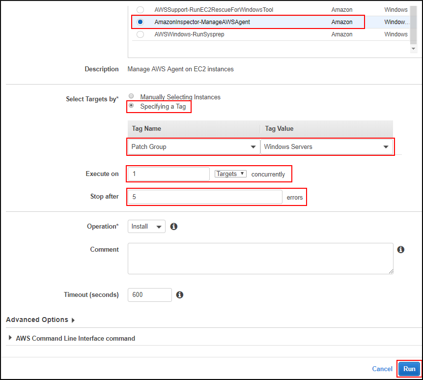 Screenshot of installing the Amazon Inspector agent