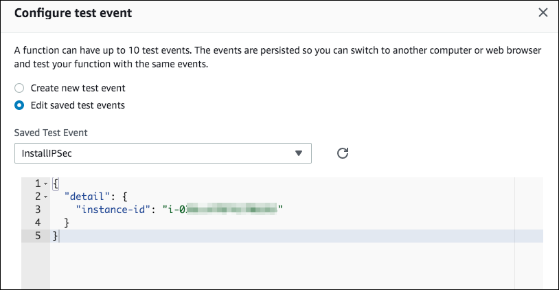 Figure 9: Sample test event creation