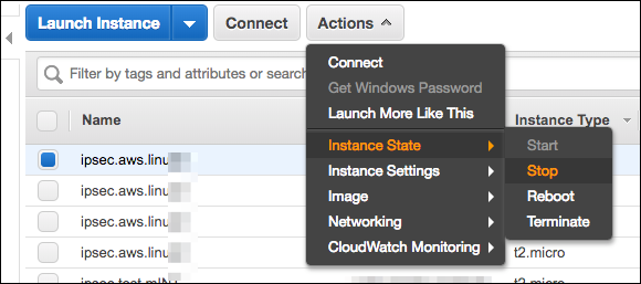 Figure 8: Stop and start the instance