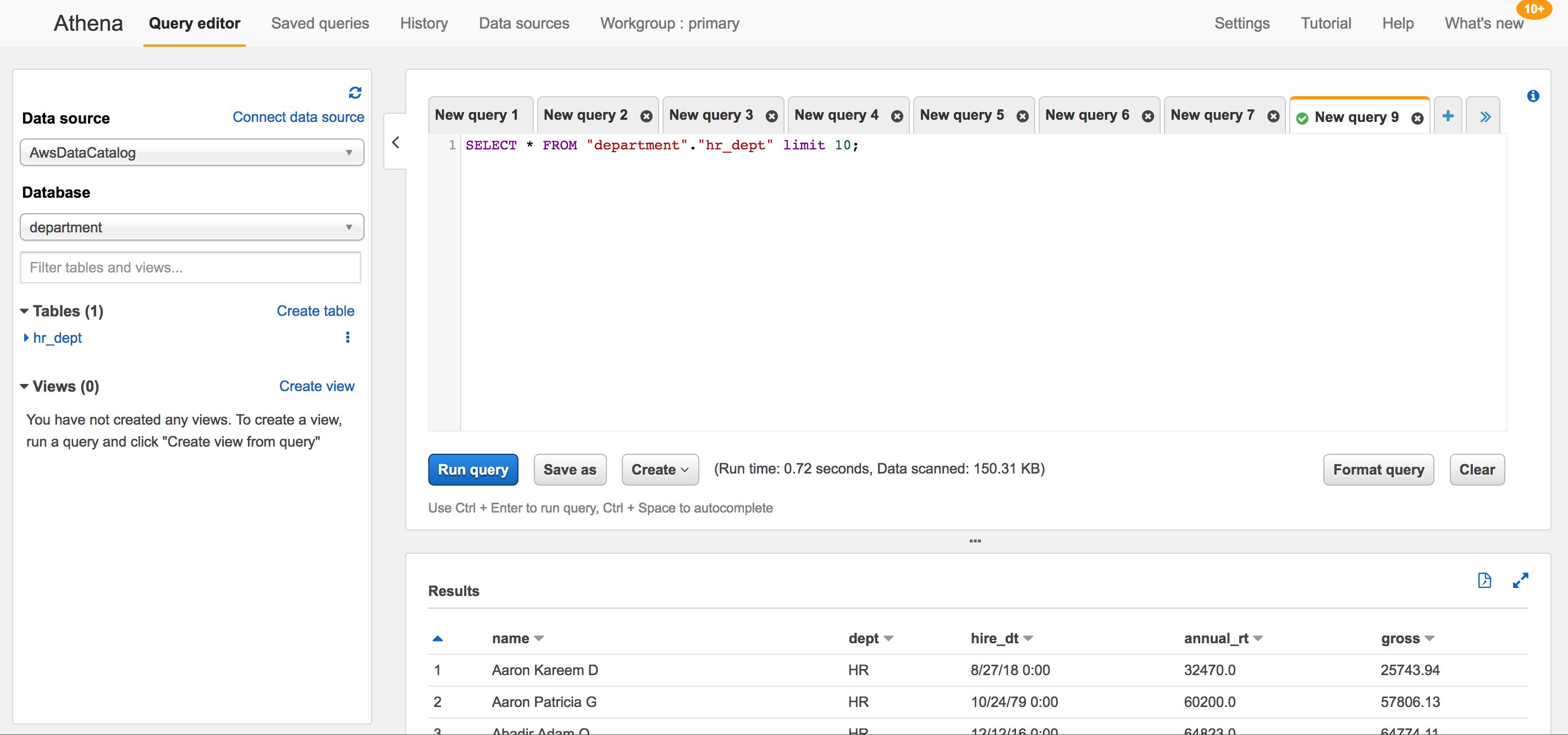 Figure 4: Successful Amazon Athena query