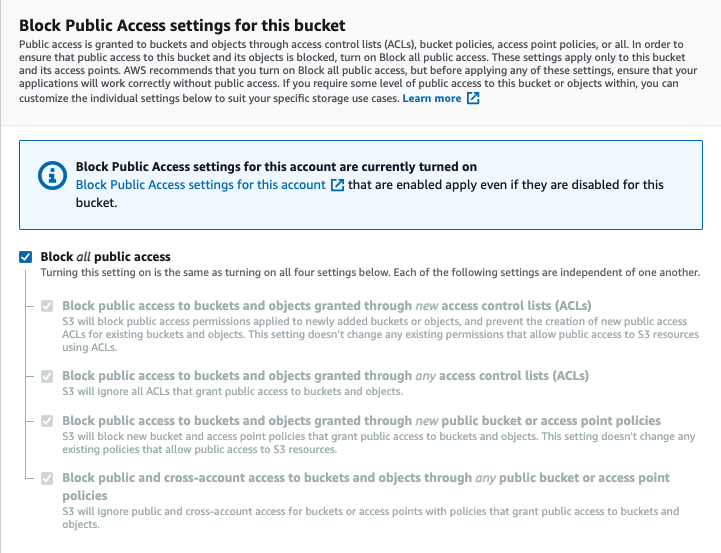 Figure 3: S3 block public access bucket settings