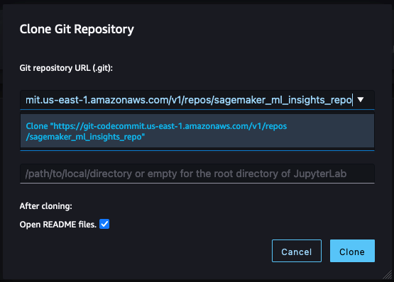 Figure 4 SageMaker clone CodeCommit URL