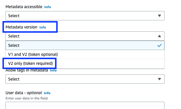 Figure 7: Modifying IMDS version using the console