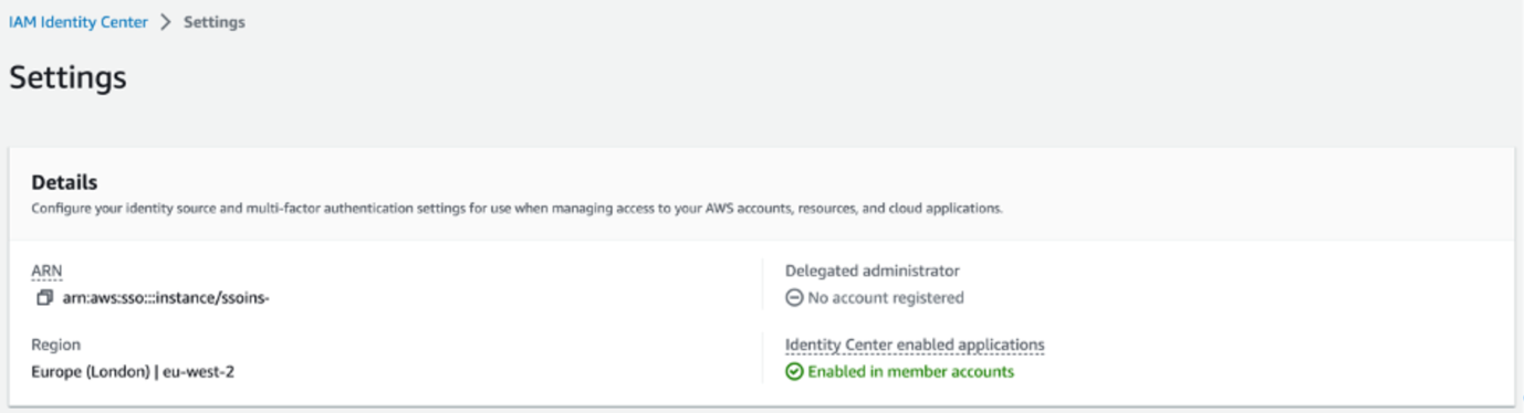 Figure 2: The IAM Identity Center instance ID ARN in the console