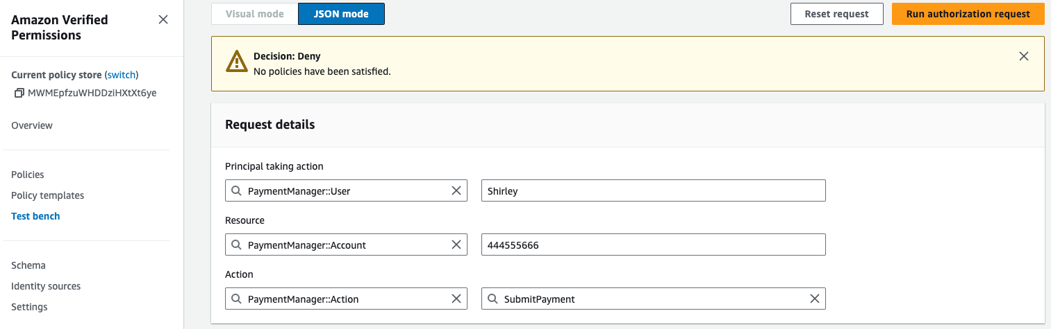 Figure 3: Using the test bench to test if Shirley can submit payment