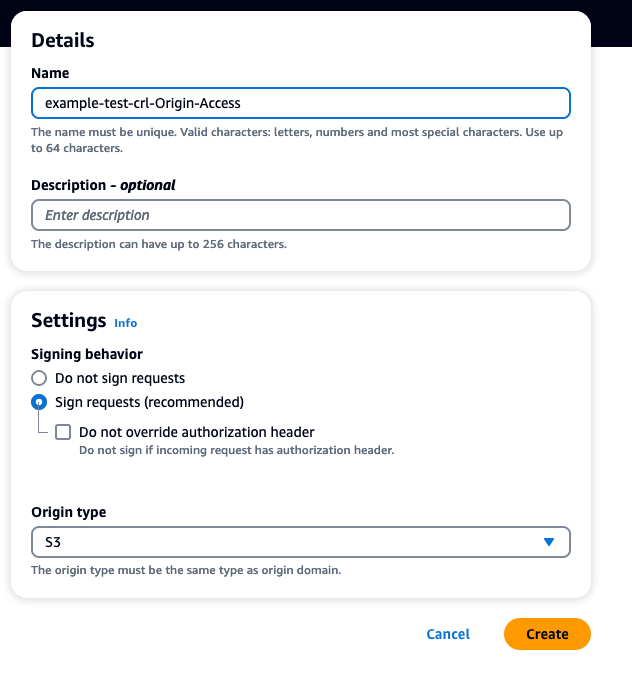 Figure 4: CloudFront Origin Access Settings page