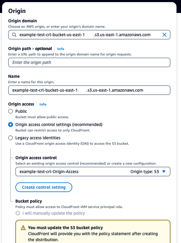 Figure 5: CloudFront Origin Settings page