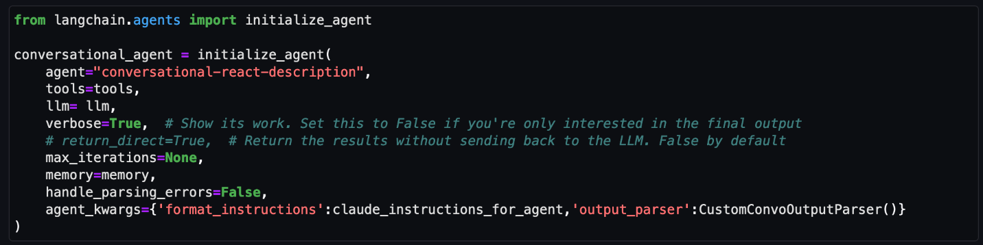 Figure 11: LangChain agent initialization