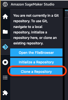 Figure 3: SageMaker Studio clone repository option