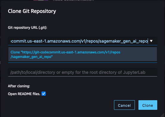 Figure 4: SageMaker Studio clone HTTPS repository URL