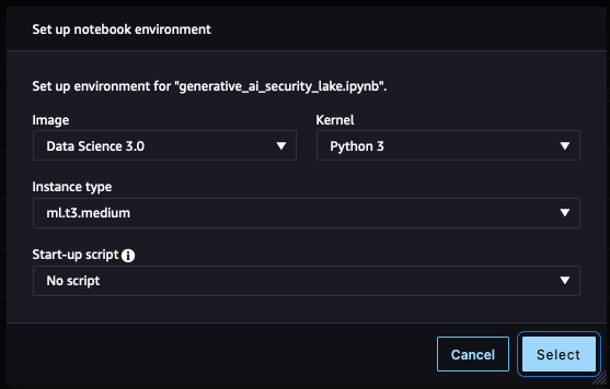 Figure 5: SageMaker Studio notebook start-up configuration