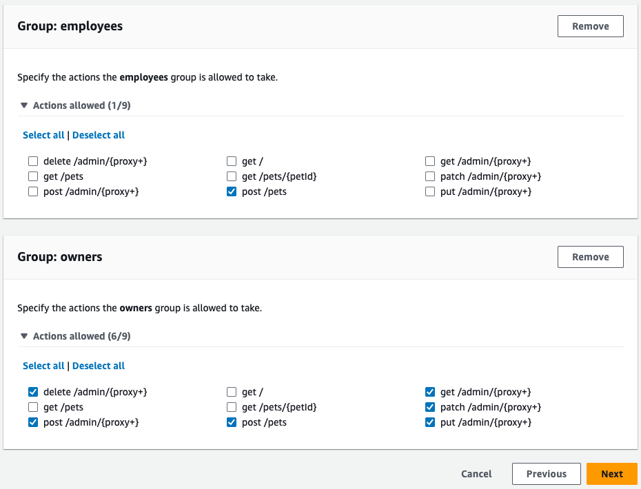 Figure 7: Cognito groups employees and owners