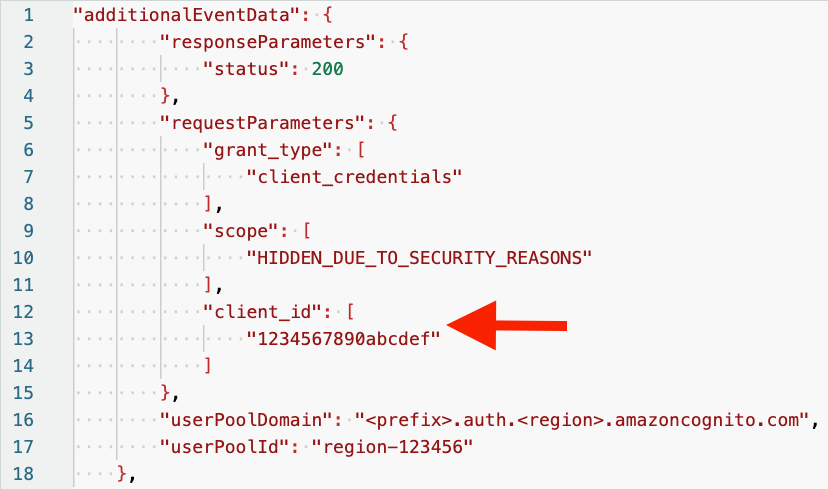 Figure 5: Sample CloudTrail event log including client_id