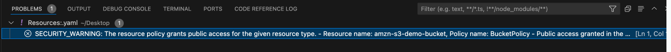 Figure 6: Problems pane finding details for CheckNoPublicAccess check