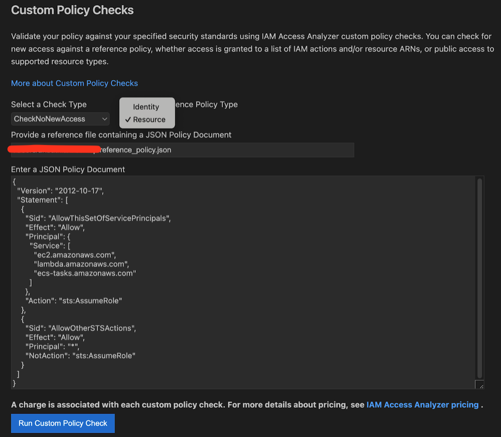 Figure 8: Enter the reference policy for the CheckNoNewAccess check