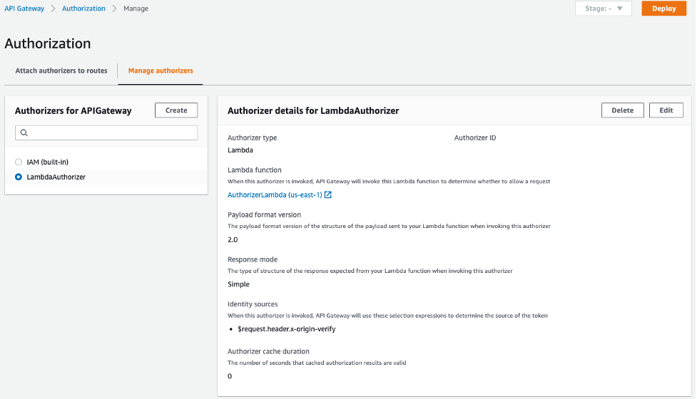 API Gateway Lambda Authorizer Configuration