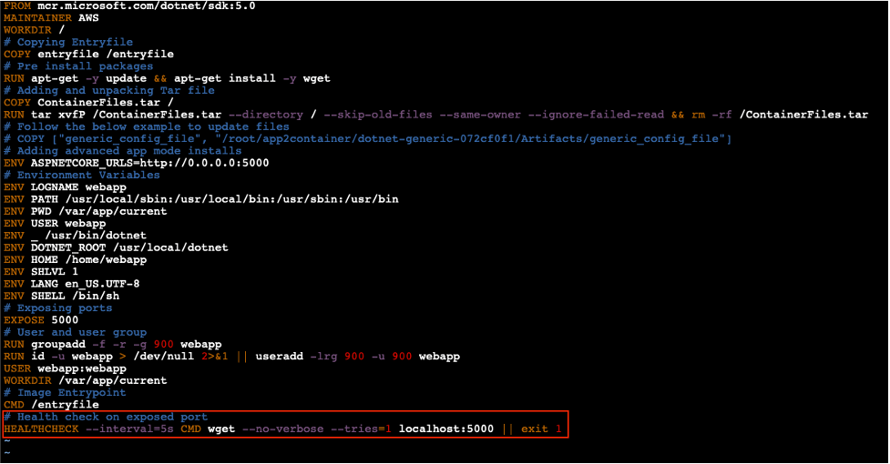 Figure 8: Update HEALTHCHECK command– Application Server