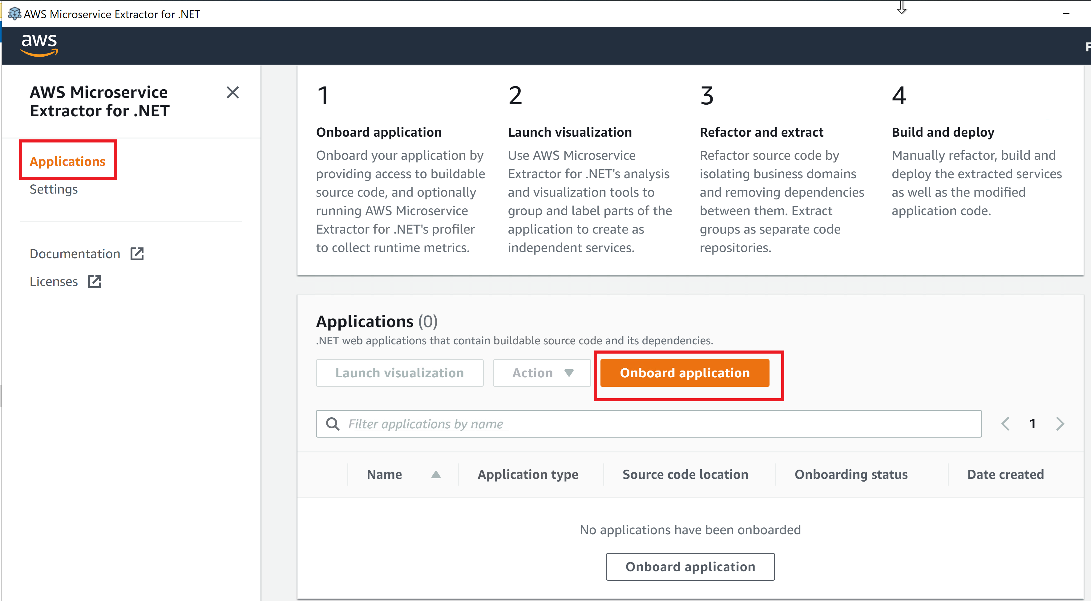 Figure 2 - Onboard the application