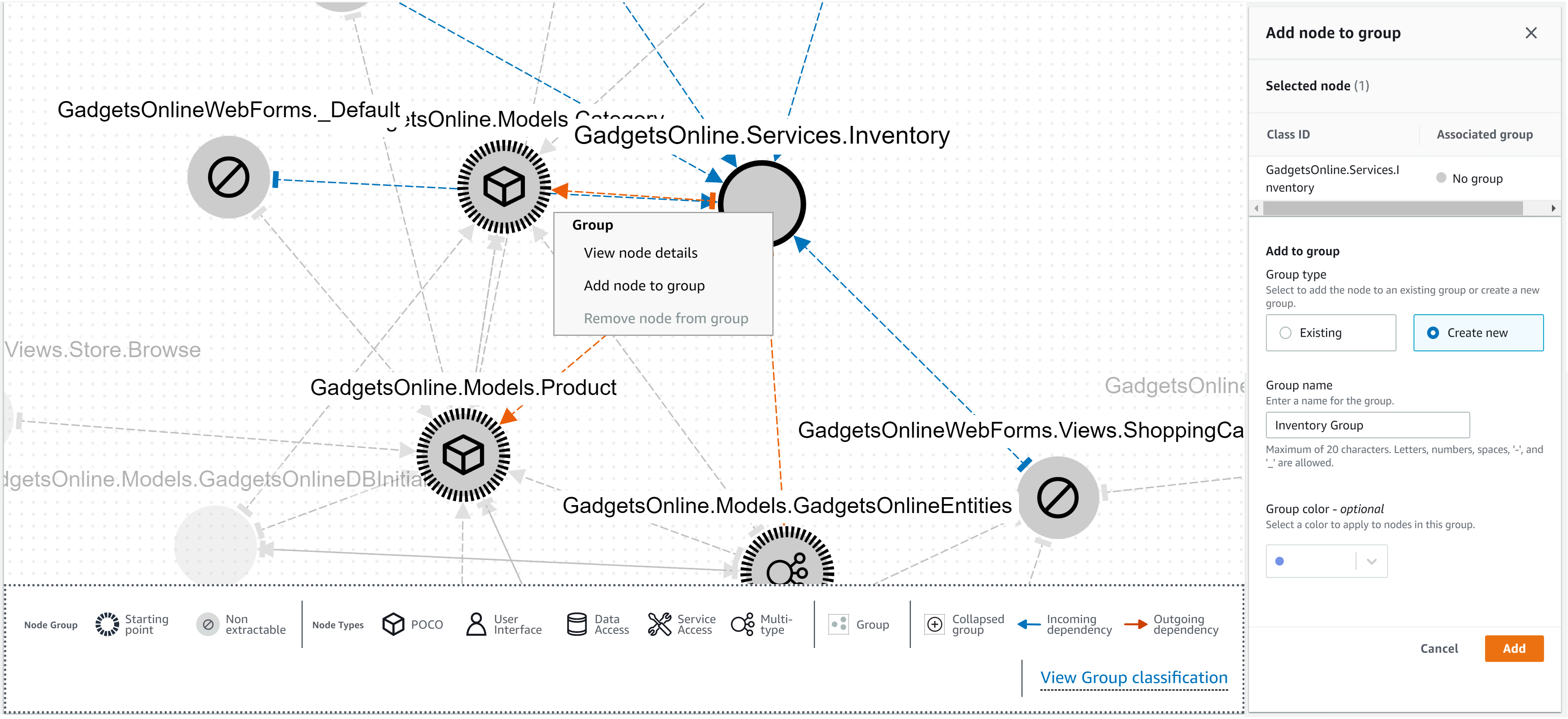 Figure 6 - Add node to group & create new group