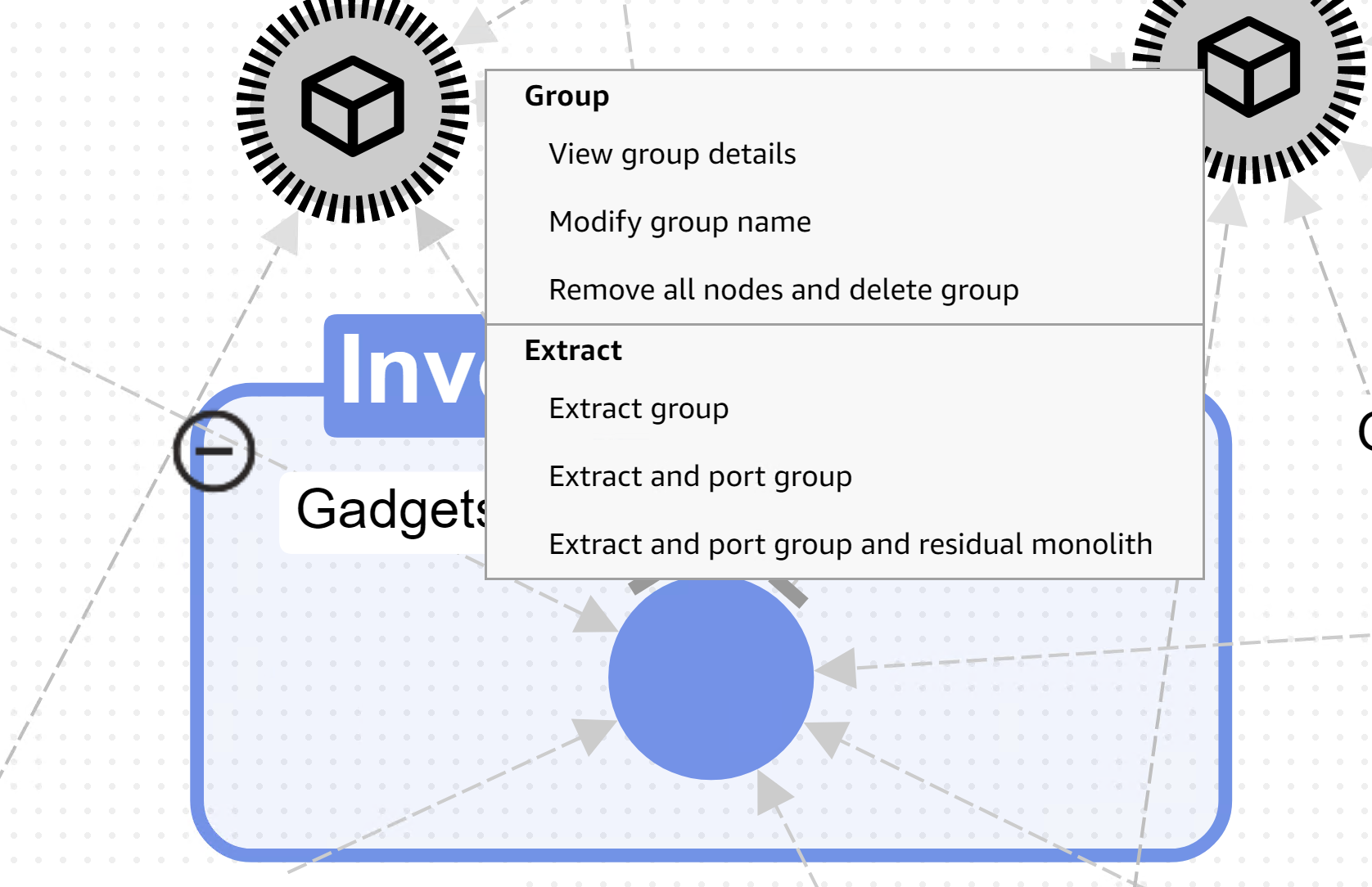 Figure 8 - Right click group to extract and port group and residual monolith