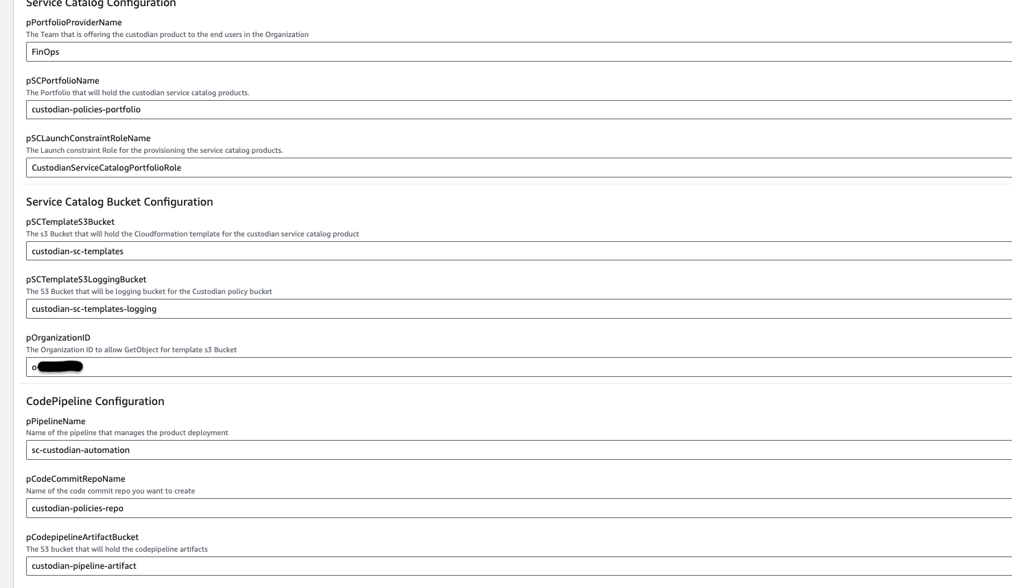 Figure show CloudFormation template parameters to be passed as part of the Infrastructure deployment