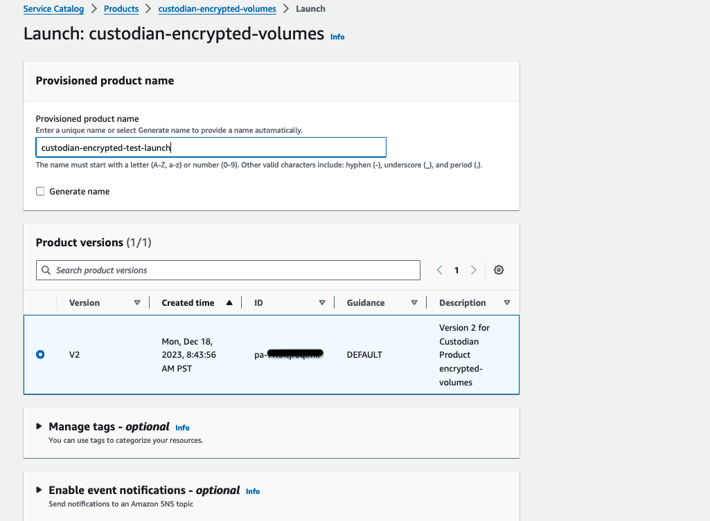 Figure demonstrates the step to provision the shared Service Catalog product from the developer account.