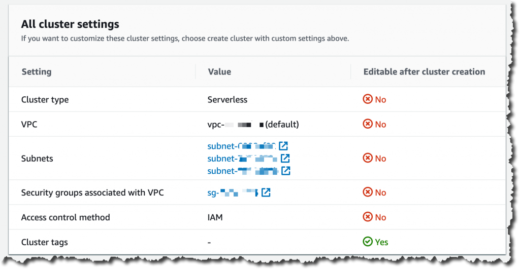 Cluster settings page