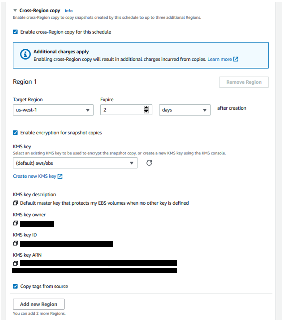 Cross-Region copy through Amazon DLM