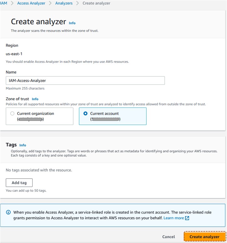 The following screenshot illustrates creating an analyzer