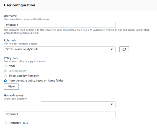 Creating an SFTP user